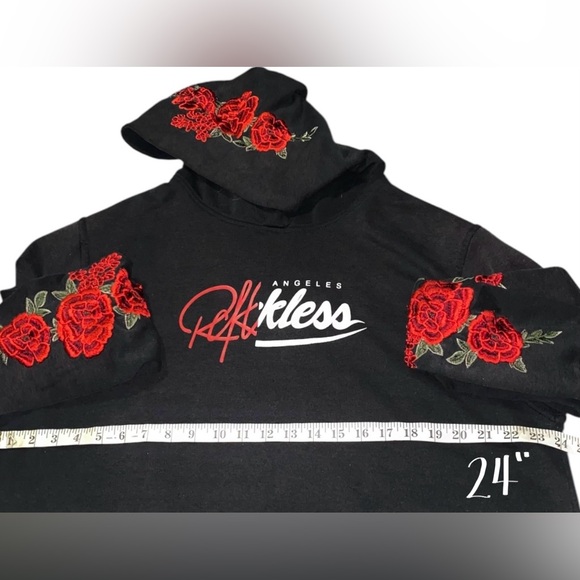 Young Reckless Los Angeles  Rose Embroidered Long Sleeve Hoodie Size XL - Picture 4 of 5